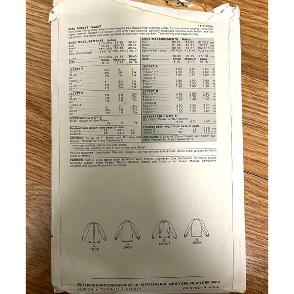 Vintage 1970s Butterick 3462 Sewing Pattern Sz Large Lined Track Jacket COMPLETE - Picture 2 of 2